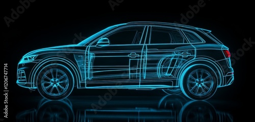 Obraz na płótnie Wireframe SUV digital rendering on black background.