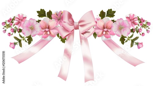 An attractive ribbon bow flower border that catches the eye. The delicate ribbon, charming bow, and beautiful flowers combine to form a lovely border. It's a decorative element full of elegance and ch photo