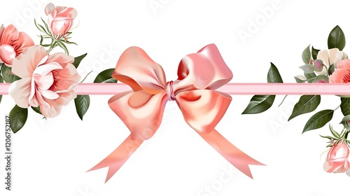 An attractive ribbon bow flower border that catches the eye. The delicate ribbon, charming bow, and beautiful flowers combine to form a lovely border. It's a decorative element full of elegance and ch photo