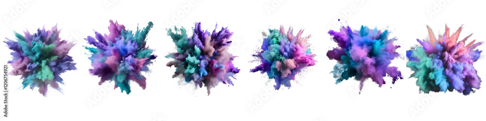 Naklejka premium Multicolor Powder Explosion Effect for Creative Graphic Design, Digital Art, and Video Editing with Transparent Background