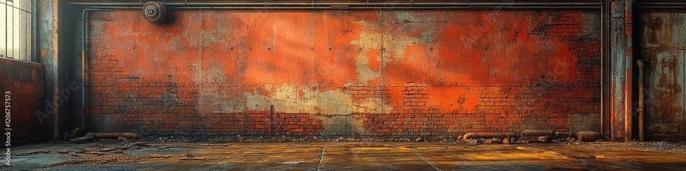 Fototapeta premium Rusty Brick Wall Interior: A Grungy Industrial Background