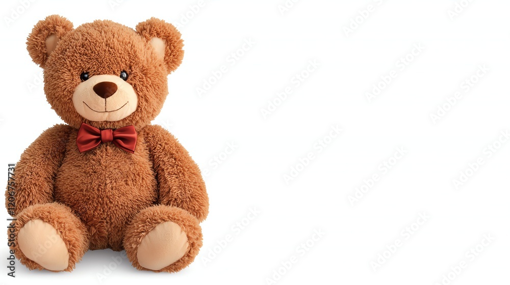 Obraz premium A cute, plush teddy bear with a brown fur coat and a bow tie, perfect for cuddling and gifting.