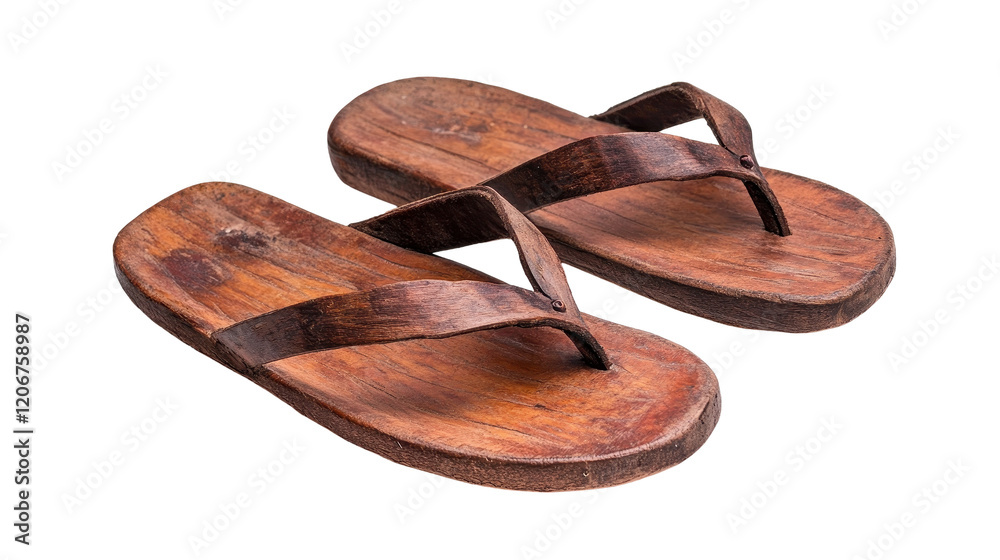 Stylish wooden flip flops perfect for casual summer outings and beach time. transparent background Stylish wooden flip flops perfect for casual summer outings and beach time. transparent background