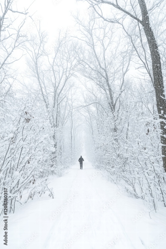 Struggling through a snowy wilderness while seeking the way back home in whiteout conditions Struggling through a snowy wilderness while seeking the way back home in whiteout conditions