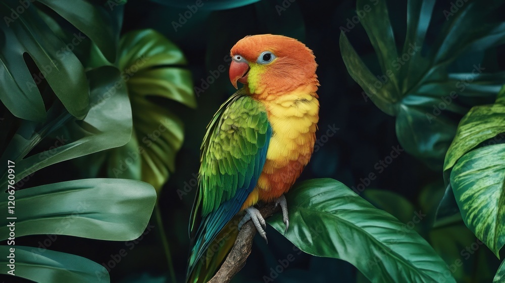 Fototapeta premium Colorful Parrot in Lush Greenery