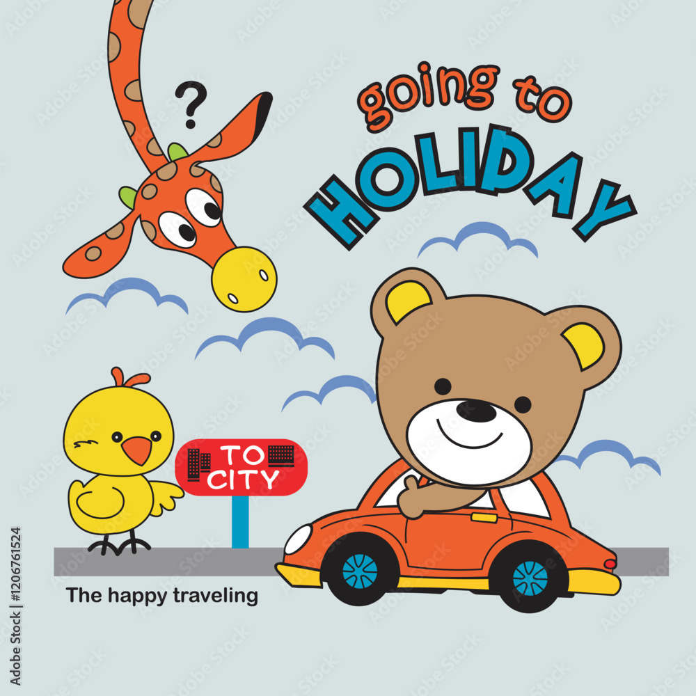 Fototapeta premium going to holiday bear and friends,design cartoon vector illustration