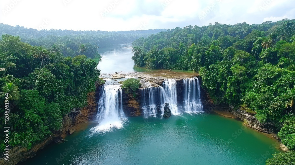 Fototapeta premium Lush Waterfall in Tropical Forest
