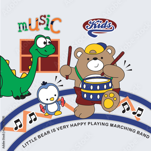 bear playing marching band,design cartoon vector illustration