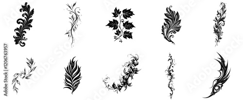 Wallpaper Mural Collection of ten stylized floral or leaf designs in black. Torontodigital.ca