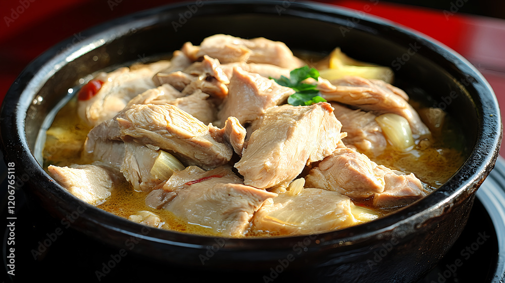 Cooking tender chicken stew home kitchen recipe inspiration cozy environment close-up view comfort food concept Cooking tender chicken stew home kitchen recipe inspiration cozy environment close-up view comfort food concept