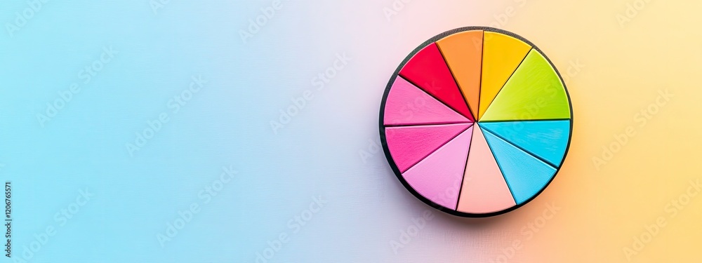Fototapeta premium Color wheel displaying vibrant artistic shades arranged in a circular palette against a soft pastel background