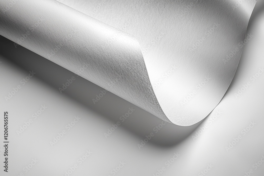 Close-up of a portion of white paper that is curved and rolled in a soft curve with light and shadow. Close-up of a portion of white paper that is curved and rolled in a soft curve with light and shadow.