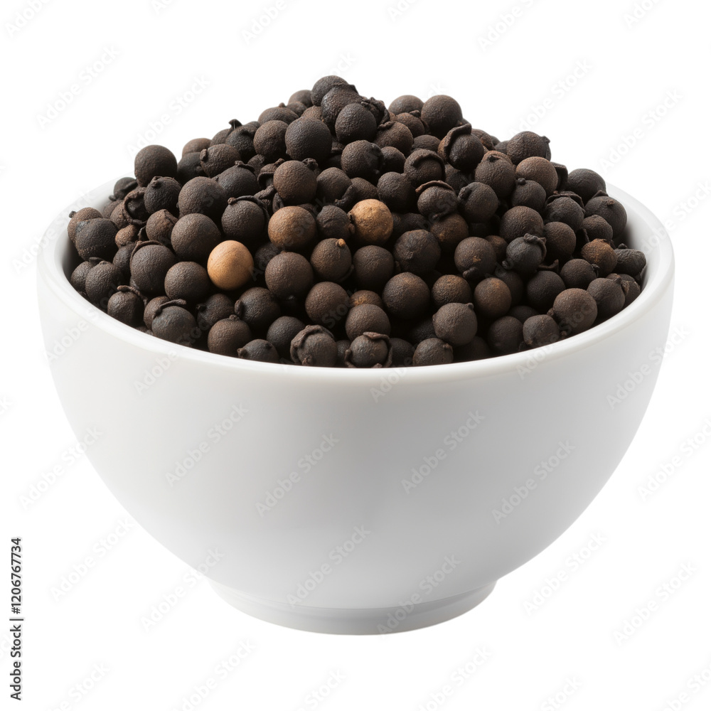 Fragrant black pepper in bowl, dried spice isolated on white background. Fragrant black pepper in bowl, dried spice isolated on white background.