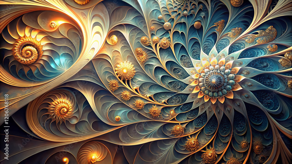 Dreamy abstract patterns with intricate swirls and golden accents Dreamy abstract patterns with intricate swirls and golden accents