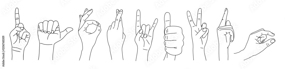 A series of hand gestures are shown in a row. The hand gestures are all pointing in different directions. Hand drawn vector illustration isolated on transparent background A series of hand gestures are shown in a row. The hand gestures are all pointing in different directions. Hand drawn vector illustration isolated on transparent background