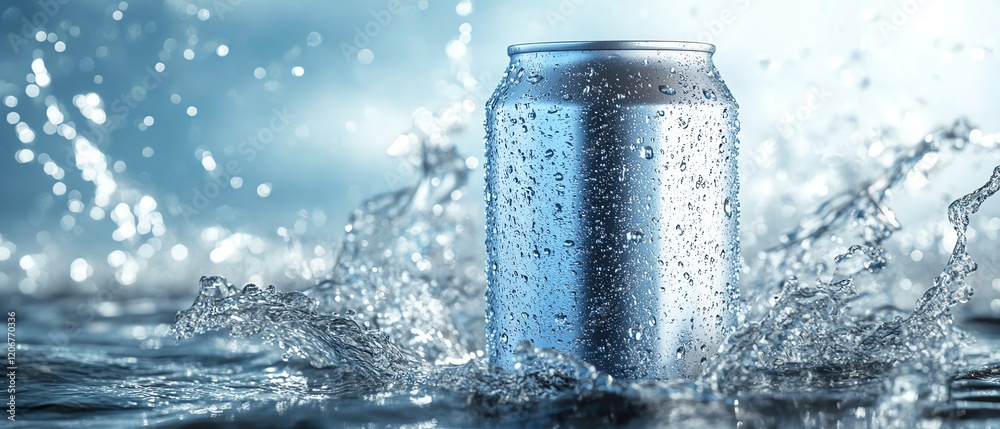Soda can mockup with water splash effect, isolated on solid background, ample copy space for branding text, clean modern look, highly detailed and vibrant Soda can mockup with water splash effect, isolated on solid background, ample copy space for branding text, clean modern look, highly detailed and vibrant