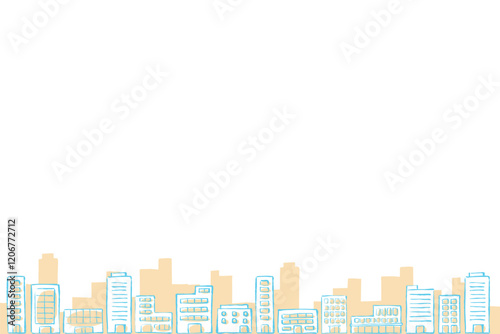 筆タッチの手描きの街並みのイラスト