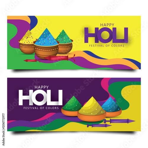 Happy Holi celebration web banner set