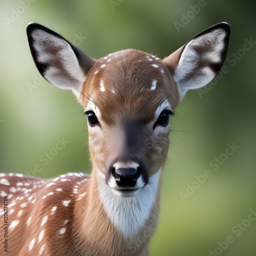 Closeup single sika deer or Japanese deer looking at camera.