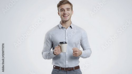 Young Male Employee Holding a Coffee Cup photo