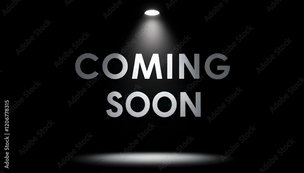 Minimalist black background, spotlight illuminates ‘COMING SOON’ text with shadow effect, creating a dramatic and mysterious atmosphere. Minimalist black background, spotlight illuminates ‘COMING SOON’ text with shadow effect, creating a dramatic and mysterious atmosphere.