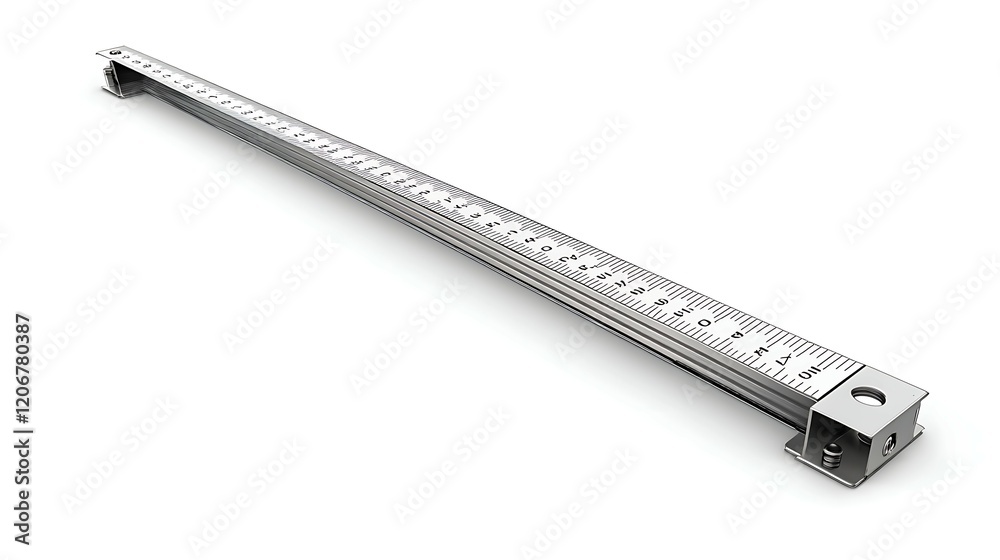 Steel ruler isolated on a white background. Close up shot Steel ruler isolated on a white background. Close up shot