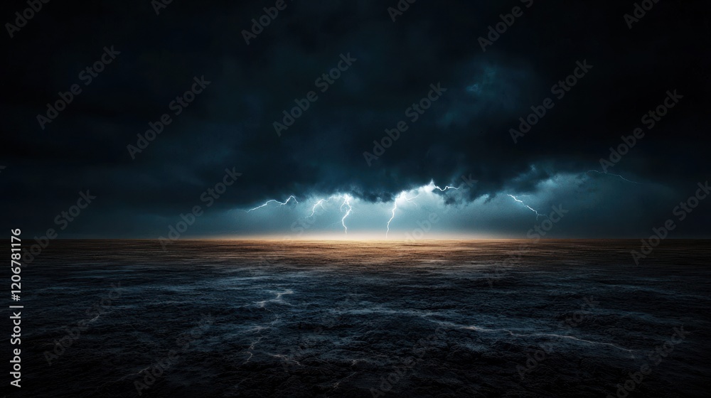 Dark Stormy Seascape: A Dramatic Lightning Storm Over a Dark Ocean Dark Stormy Seascape: A Dramatic Lightning Storm Over a Dark Ocean