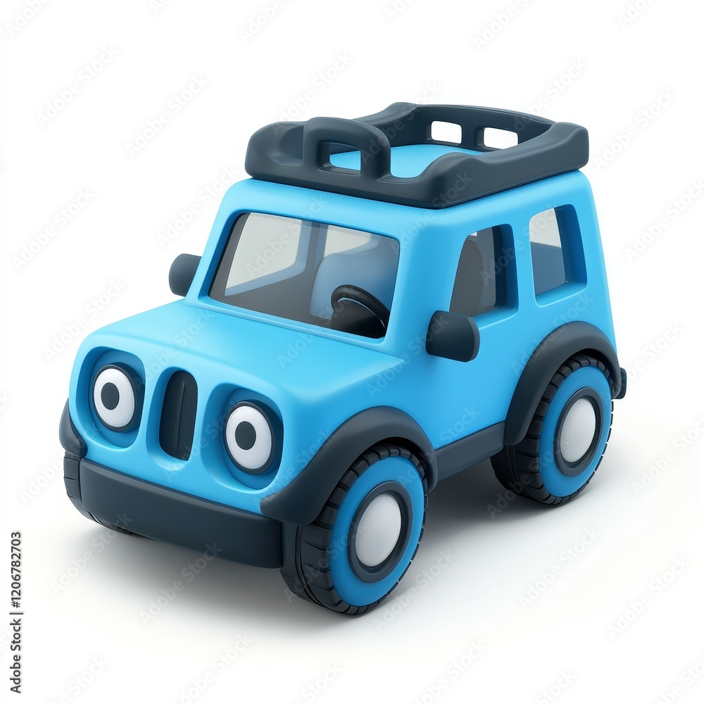 Cute blue toy car with roof rack, isolated on white. Cute blue toy car with roof rack, isolated on white.