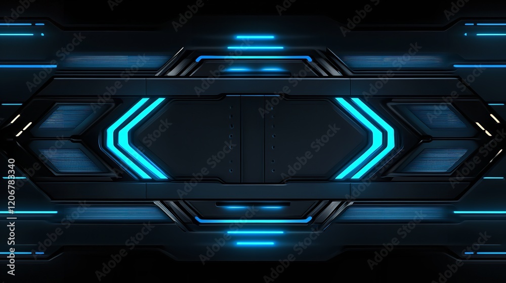 Contemporary, futuristic wallpaper with dazzling blue lights on a black backdrop. Generative Ai Contemporary, futuristic wallpaper with dazzling blue lights on a black backdrop. Generative Ai
