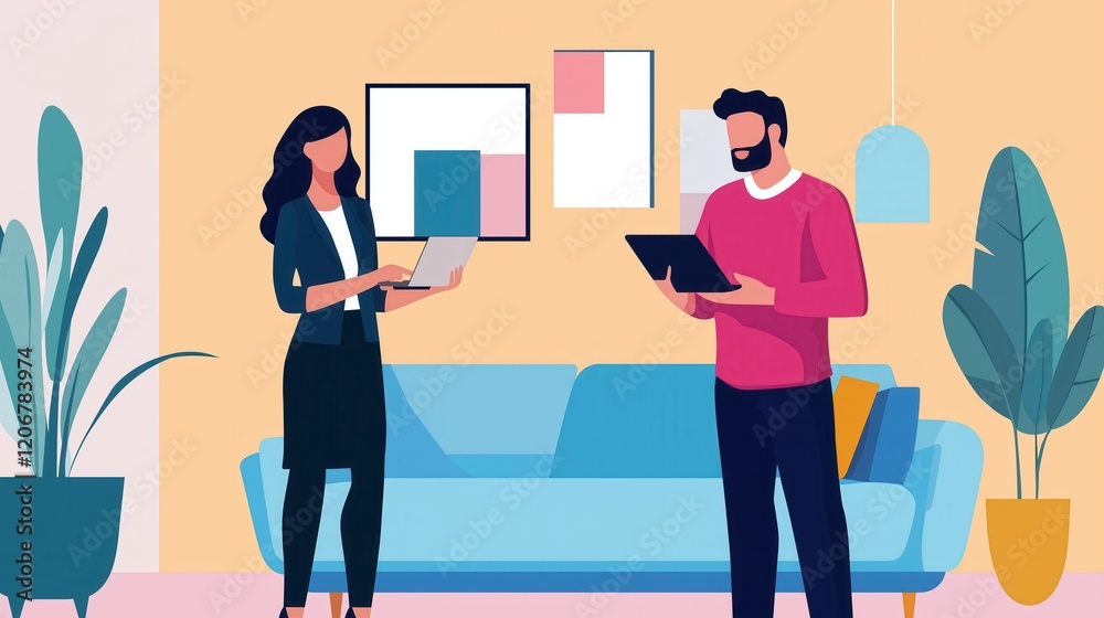 Collaborative work session modern office digital interaction cozy environment engaging viewpoint productivity concept Collaborative work session modern office digital interaction cozy environment engaging viewpoint productivity concept