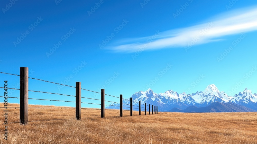 Mountain Range and Fence Landscape Mountain Range and Fence Landscape
