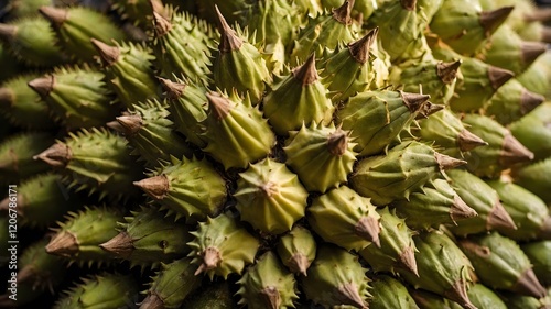 Close-Up of Durian Fruit Highlighting Its Spiky Texture and Unique Patterns photo