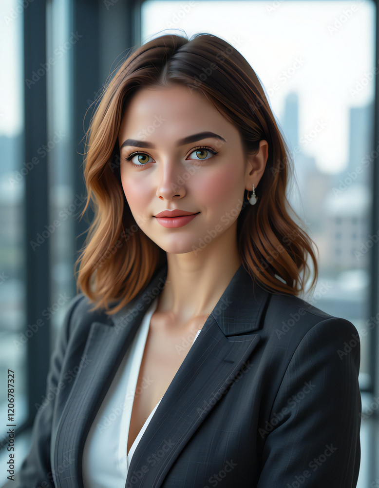 Professional Portrait of a Confident Businesswoman in a Modern Office Setting Professional Portrait of a Confident Businesswoman in a Modern Office Setting