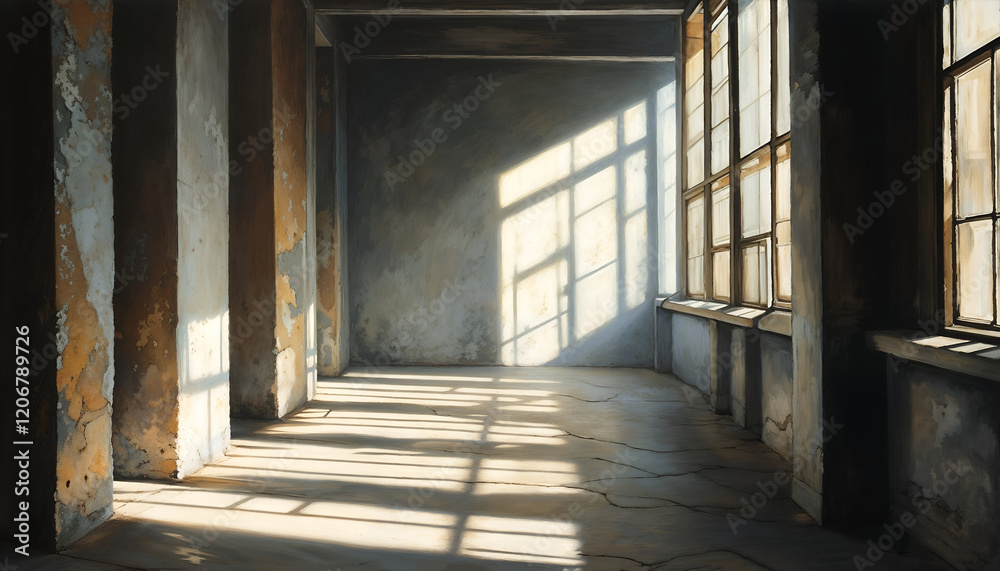 Sunbeams in Derelict Hallway: Sunlight streams through the grimy windows of an abandoned hallway, illuminating dust motes dancing in the beams. Sunbeams in Derelict Hallway: Sunlight streams through the grimy windows of an abandoned hallway, illuminating dust motes dancing in the beams.