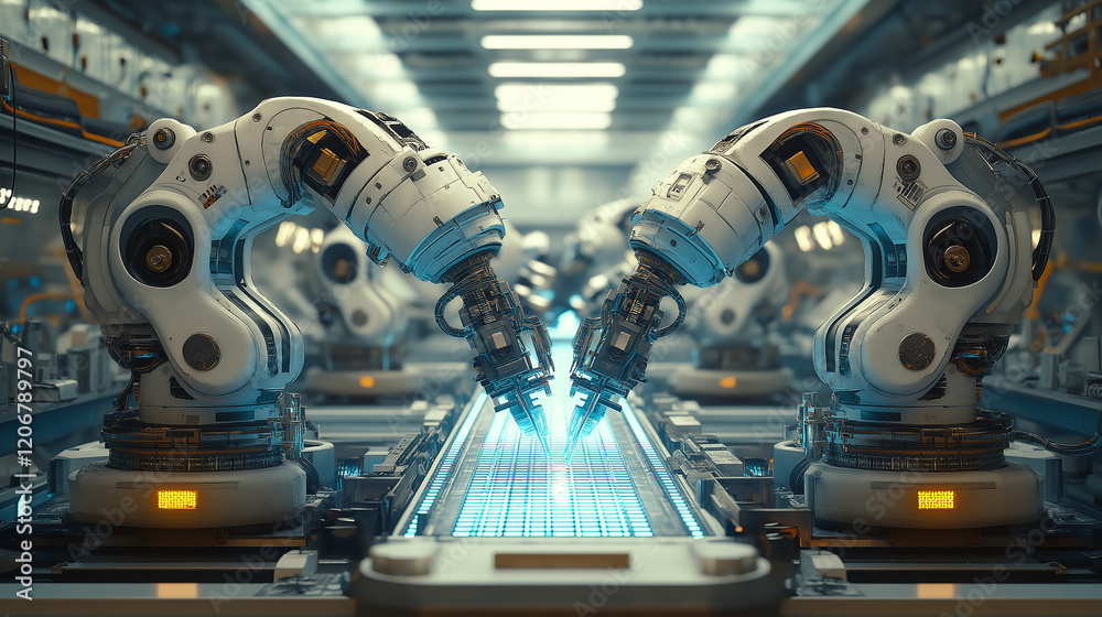 Fototapeta premium robots on an assembly line . Generative AI