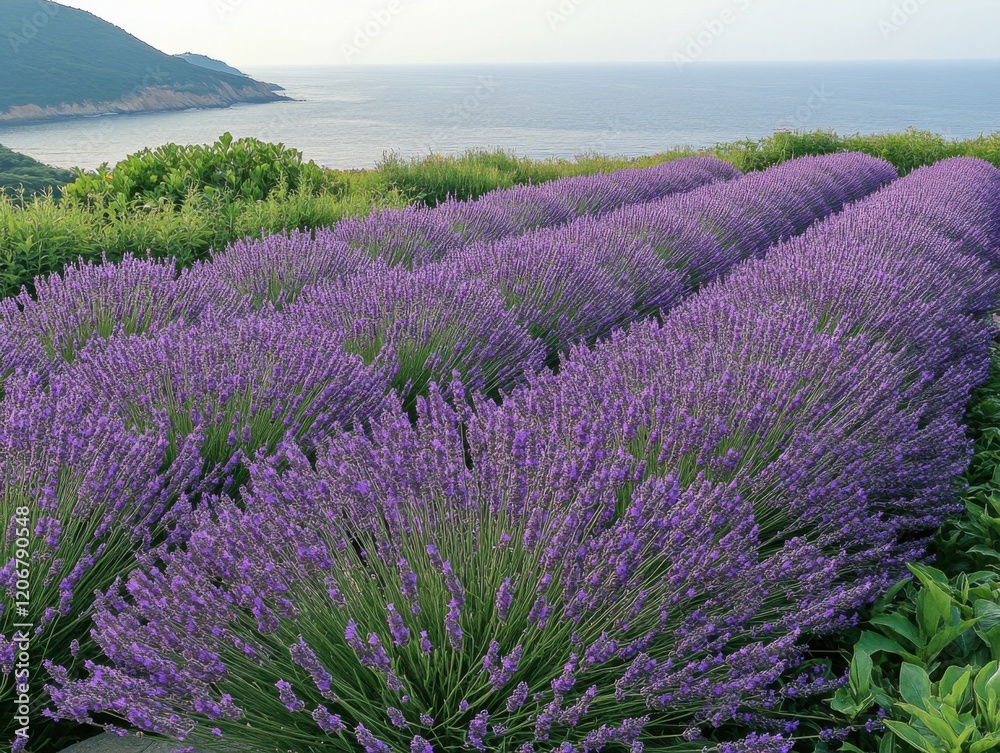 Obraz premium Endless Lavender Fields: Breathtaking Summer Landscape with Blossoming Flowers and Clear Blue Sky