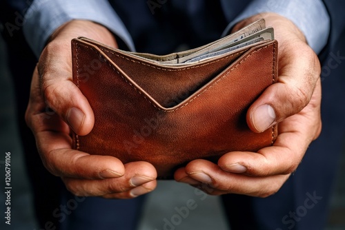 bankruptcy, debt concept. People open empty wallet, Generative AI