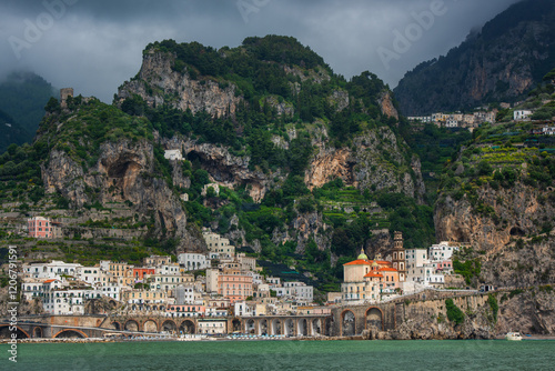 The picturesque village of Atrani on the coast near the Italian city of Amalfi 