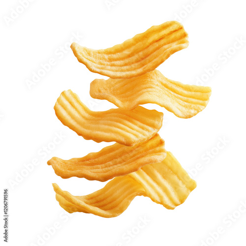 Patato finger chips floating from top to down isolated on transparent background