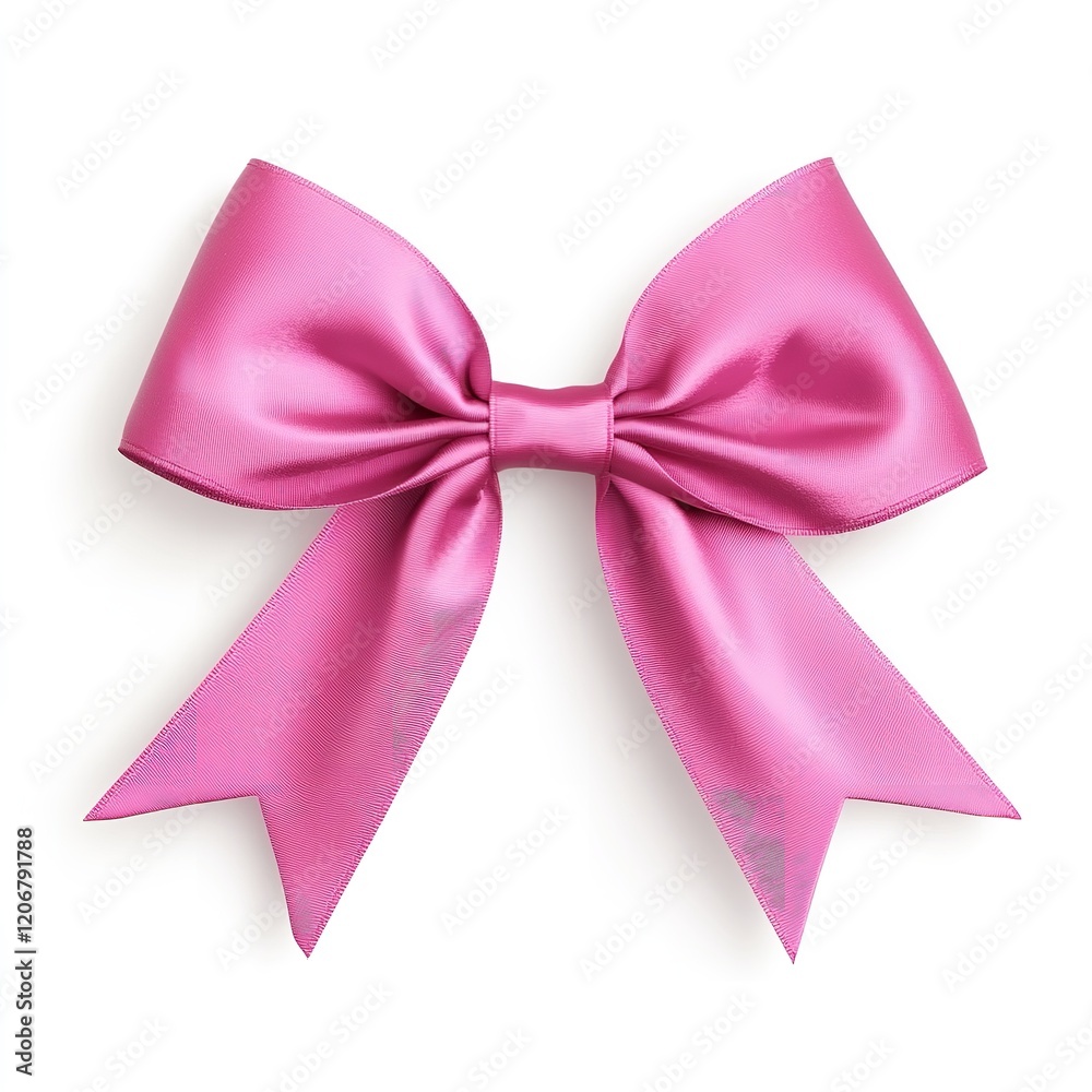 Cutout of a 3D pink bow ribbon on a white backdrop. Generative Ai Cutout of a 3D pink bow ribbon on a white backdrop. Generative Ai
