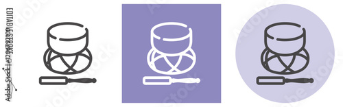 日本のお葬式、リン｜ライン・アイコン　[線の編集可能]