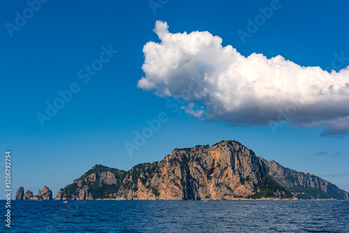 View from the sea to the Italian island of Capri