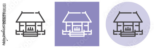 日本のお葬式、寺院｜ライン・アイコン　[線の編集可能]