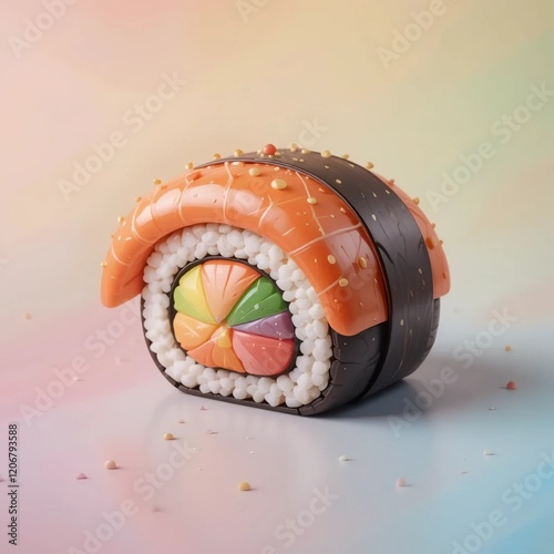 Claymorphism 3D Sushi Illustration With a Vibrant Shiny Style Using Bright Pastel Colors On The Background photo