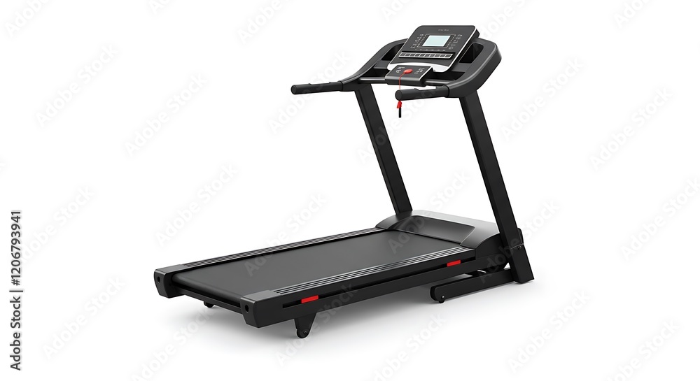 Modern black treadmill isolated on white background.
Modern black treadmill isolated on white background.