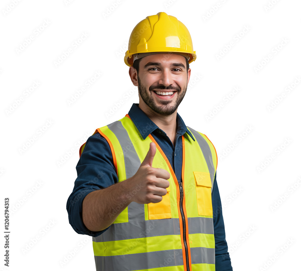 Construction worker smiling with thumbs up Construction worker smiling with thumbs up