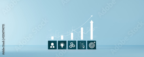 many increasing bar graph charts for stock investments. Strategic planner, Analyst, Investor. Business strategy concept.