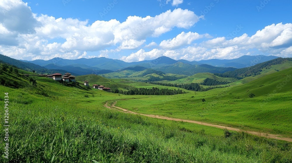 Obraz premium Serene Mountain Valley Landscape