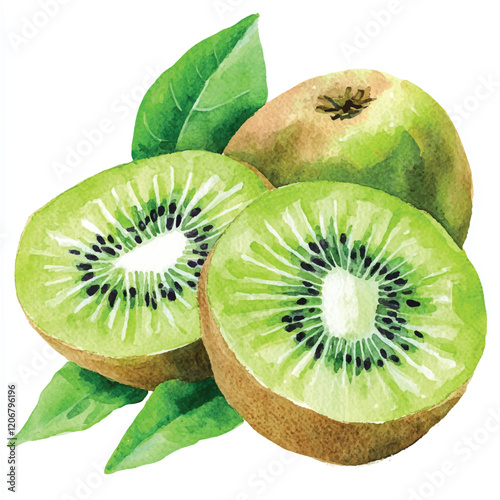 Kiwi or keule fruit watercolor clipart illustration