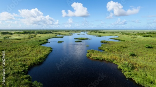 Aerial View of Lush Wetland